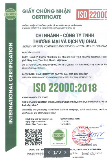 Chứng nhận ISO 22000:2018/OHAL