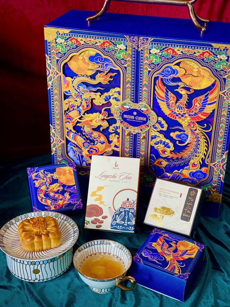 Hộp bánh trung thu Long phụng kim hoa và trà